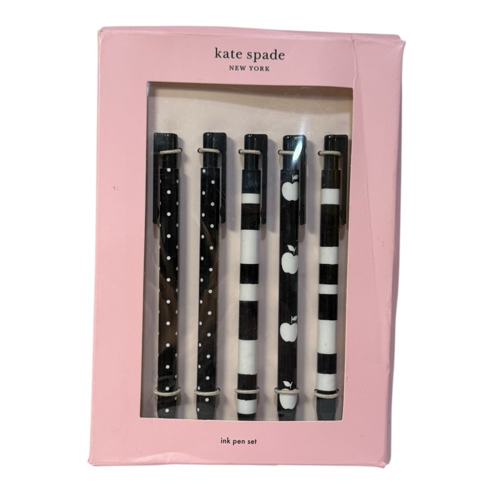 kate spade new york Dots & Stripes Ink Pen Set – 5 Pens – New w/ Box Damage